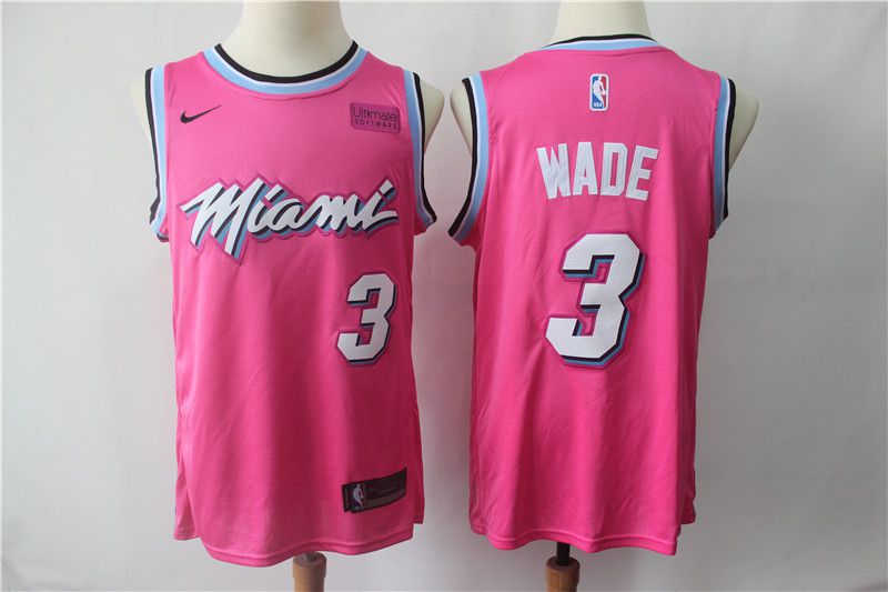 Men Miami Heat 3 Wade Pink City Edition Game Nike NBA Jerseys